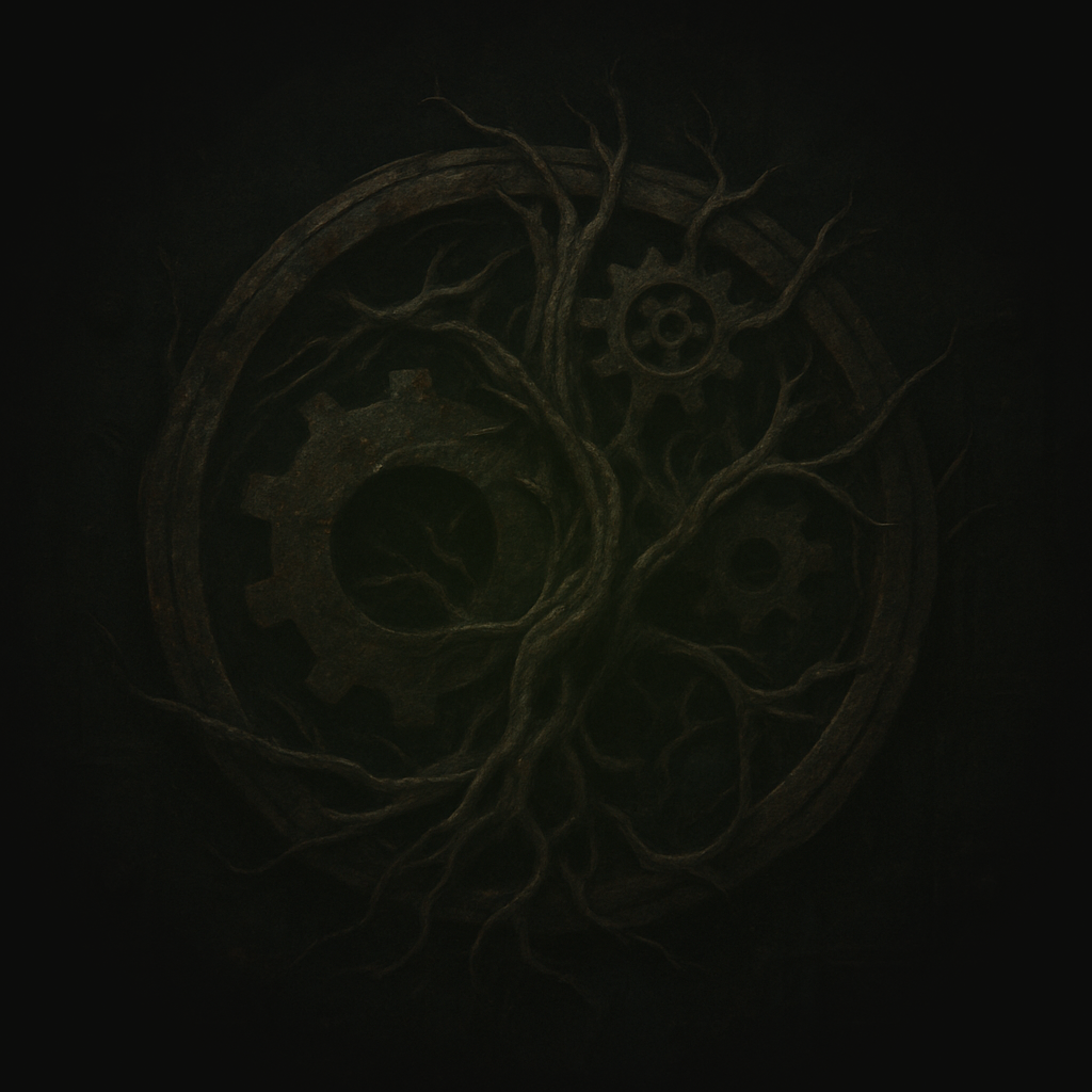 Gullfeather emblem with gears and roots